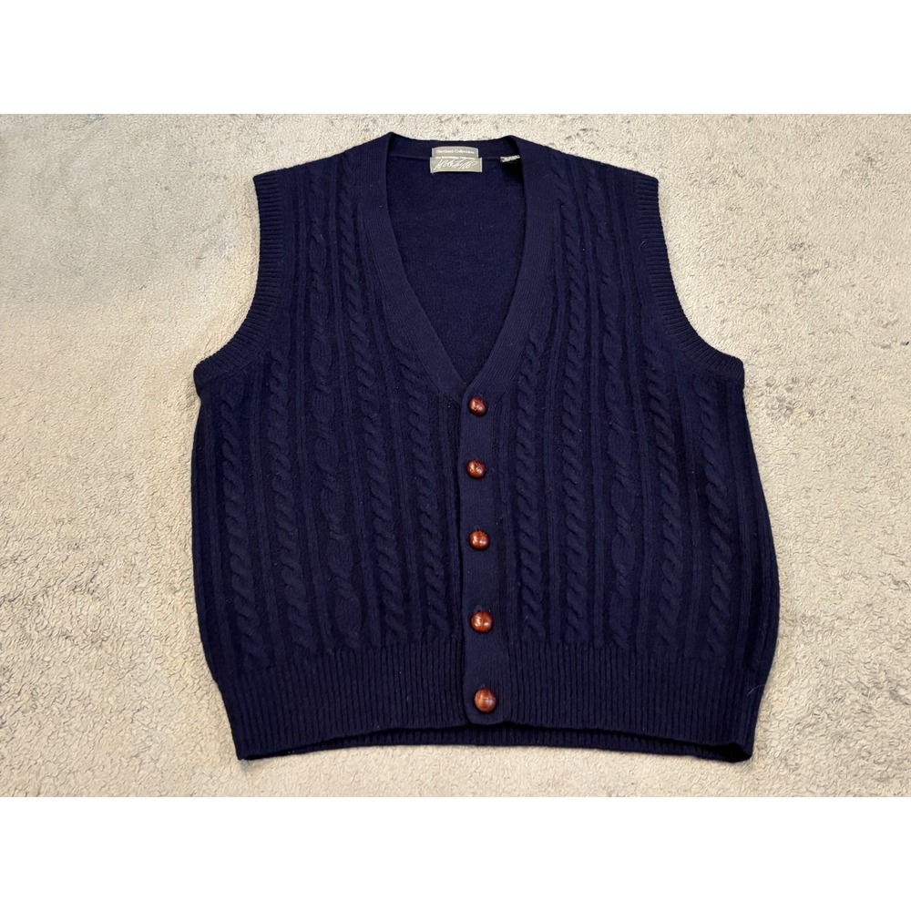 Vintage Lord & Taylor Shetland Wool Vest Mens Large Navy Blue Academia Luxury